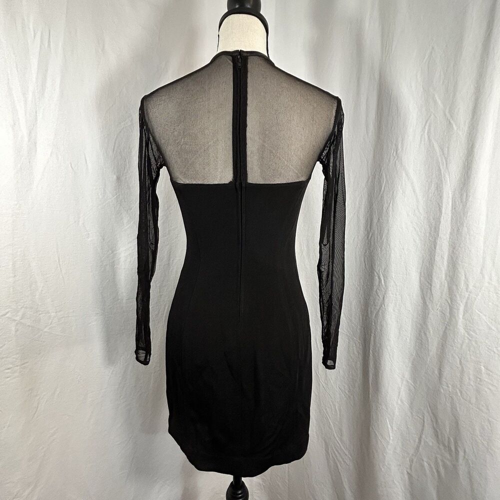 Vtg Caché Rose Applique Black Mesh Bodycon Mini Dress 80s 90s USA Made Size XS - Picture 2 of 15